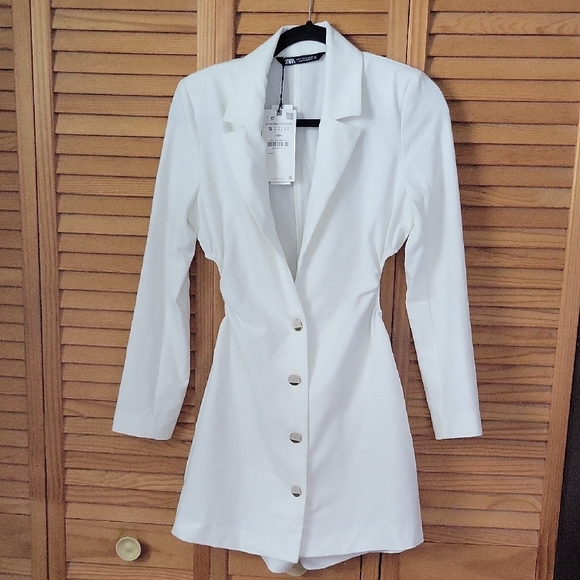 Zara Pants - ZARA White NWT Cut Out Sides Tailored Blazer Dress Romper Micro Mini Size Small